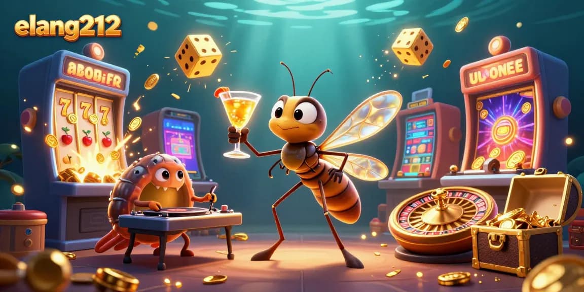 Experience elang212's vibrant casino atmosphere with animated characters and playful gaming elements