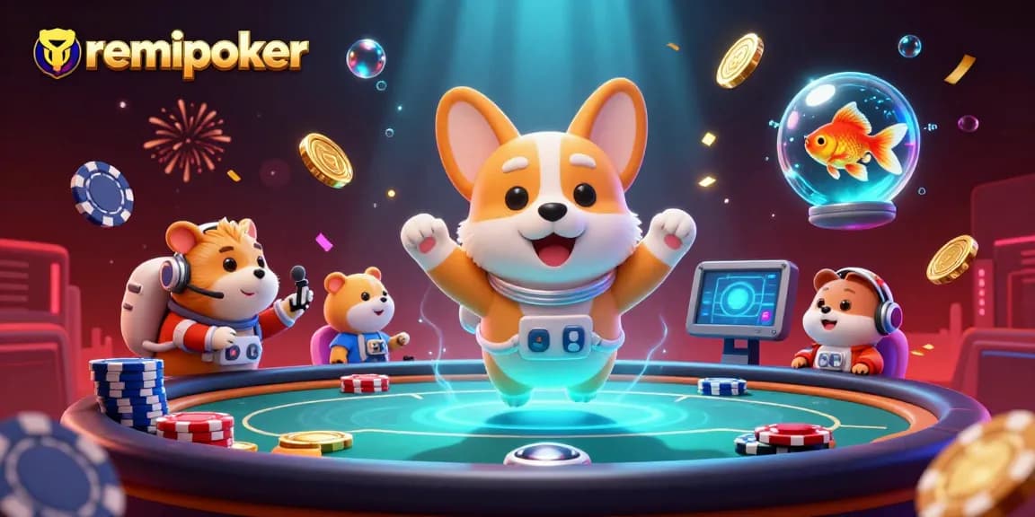 Play poker at Remipoker with a vibrant digital illustration of a cosmic casino scene.