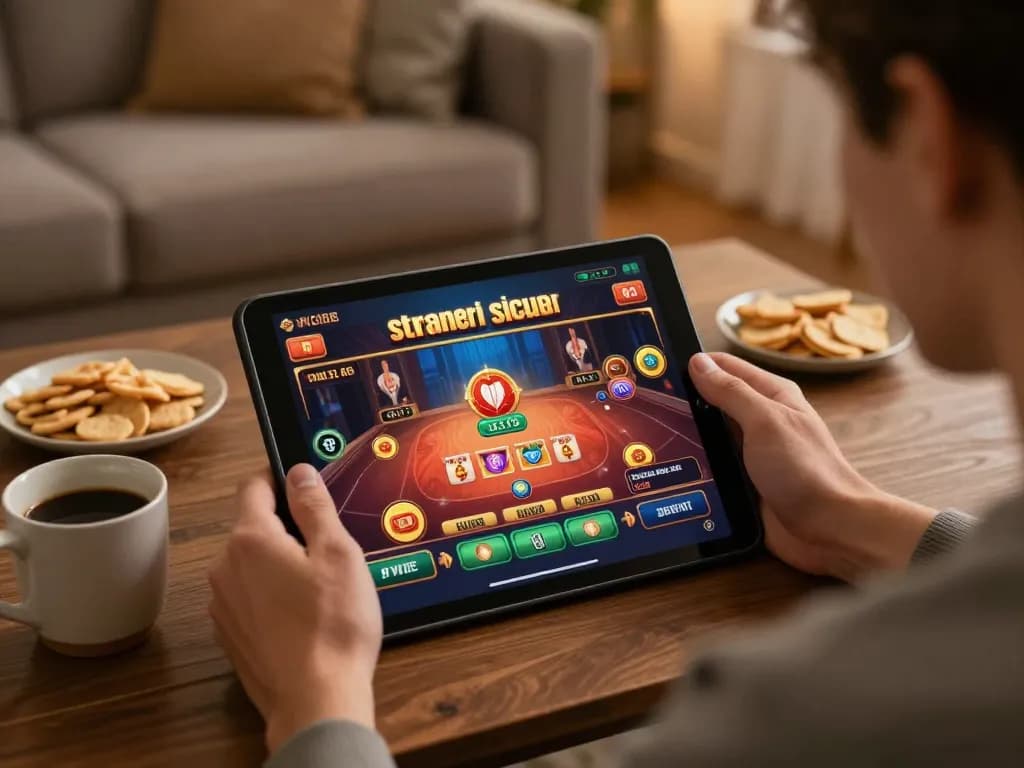 Engaging moment of playing at a casino online stranieri sicuri on a tablet in a cozy home