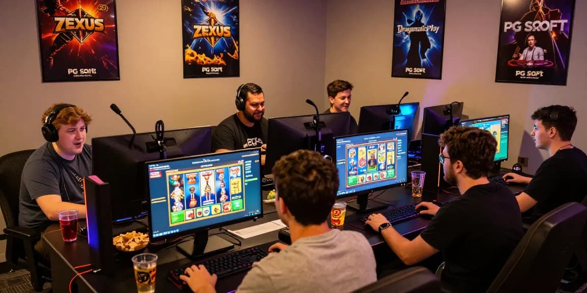 Players enjoying the slot zeus game in an exciting gaming environment with vibrant screens and snacks.