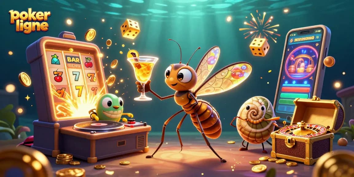 Jouez au poker en ligne dans un univers dynamique avec des personnages captivants et des éléments de casino éblouissants.