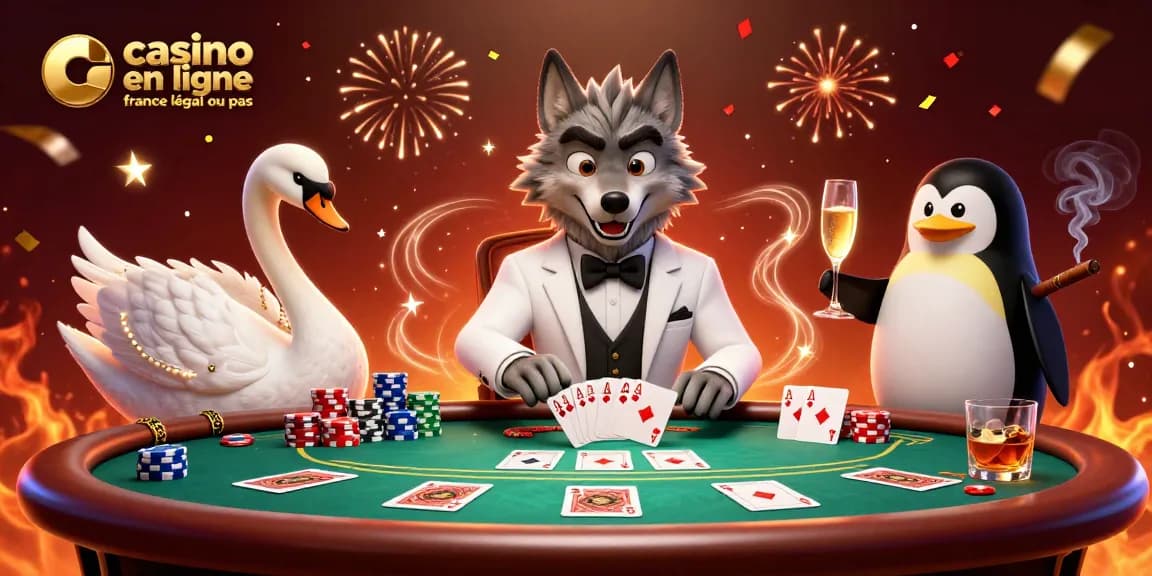 Jouer sur un casino en ligne France légal ou pas avec un loup stylé et un cygne élégant aux cartes.