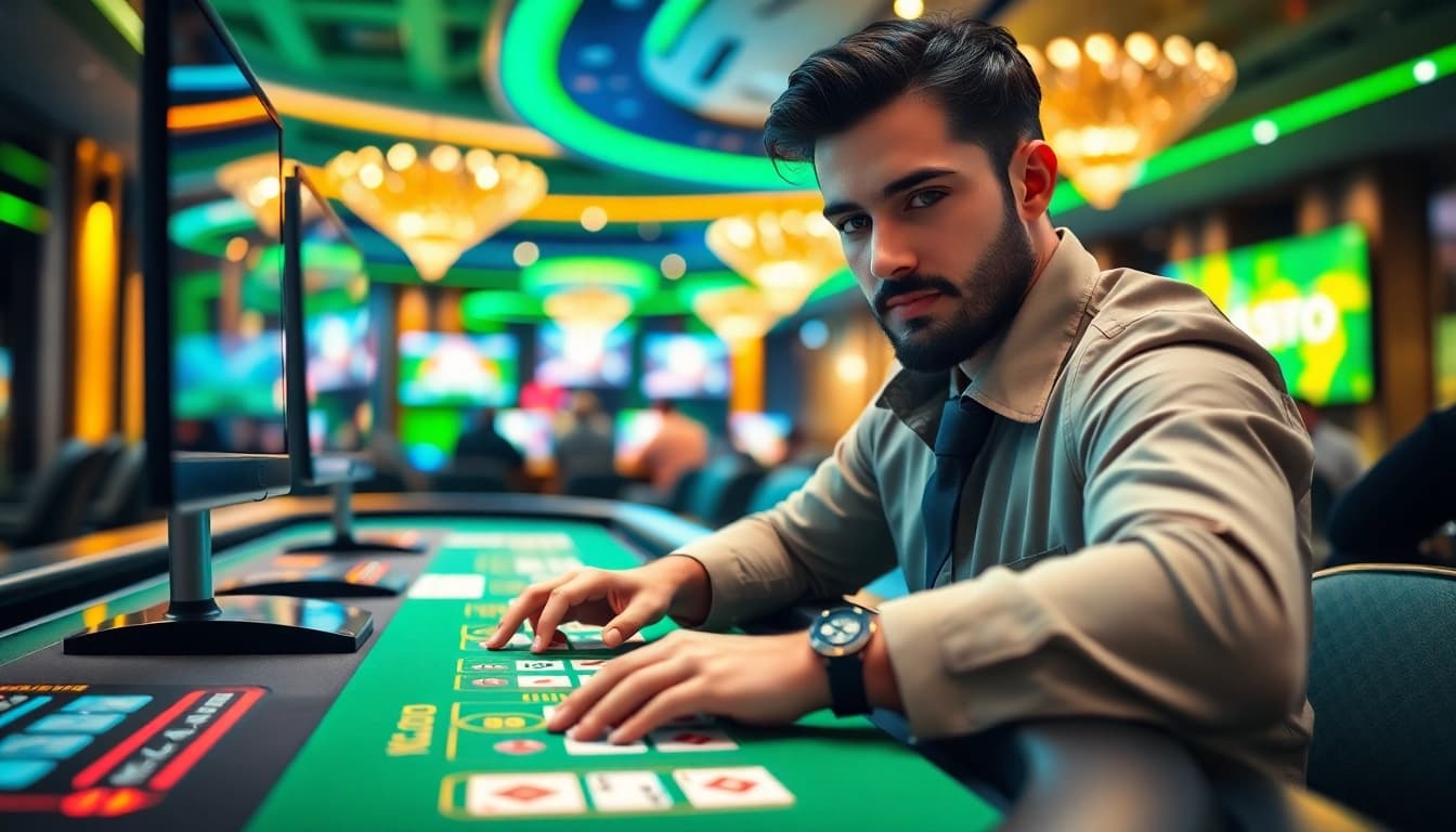 Erlebe casino spielen online mit einem professionellen Dealer und aufregenden Spielen am Tisch.
