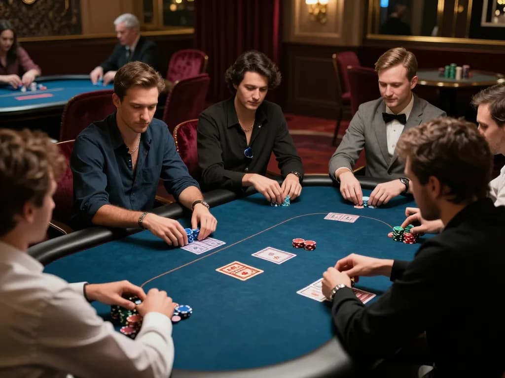 Watch players strategize with apk gacor at a high-stakes poker table in an upscale casino setting.