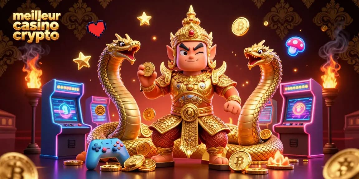 Jouez dans le meilleur casino crypto avec des gardiens en armure et des pièces de crypto-monnaie brillantes.