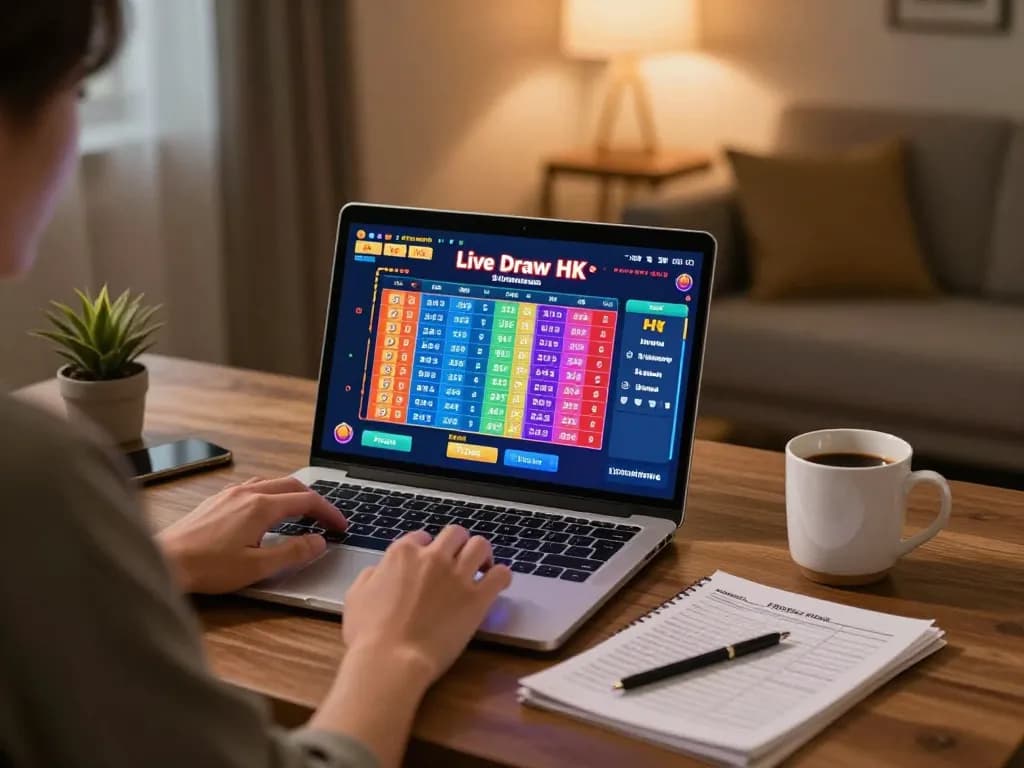 Watch results of Live HK on a laptop during online lottery session.