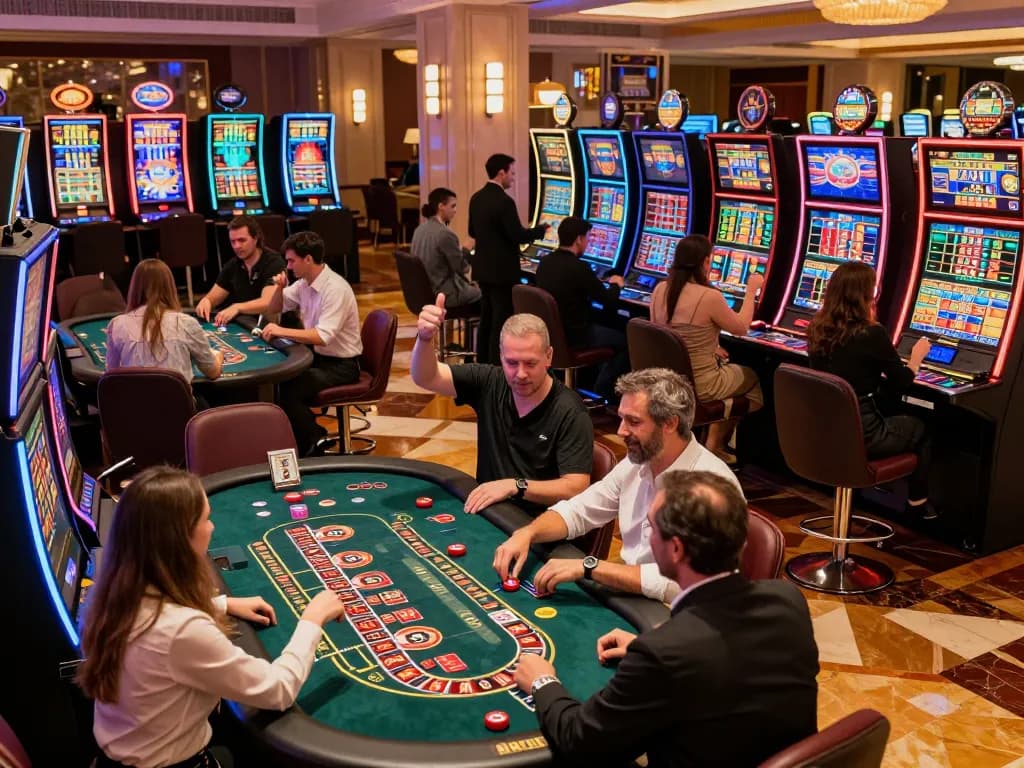 Players experiencing thrilling moments at the 8kbetbh casino floor with vibrant games