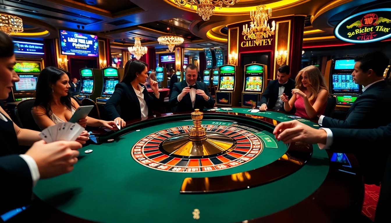 Exciting casino atmosphere at https://shbet.law/ highlighting a roulette table and engaged players.