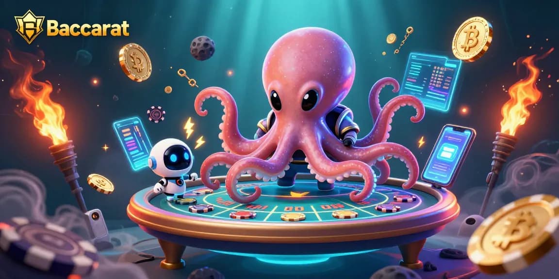 Engage with Baccarat at a dynamic, holographic casino scene featuring an alien octopus.