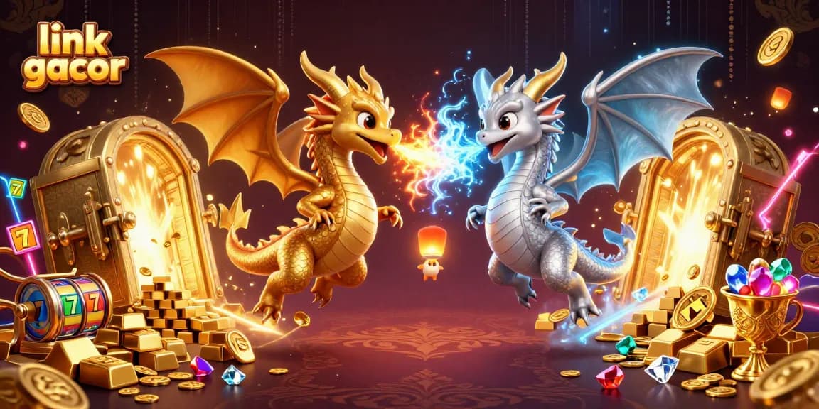 Experience excitement with the link slot gacor, featuring vibrant dragons and golden treasures.