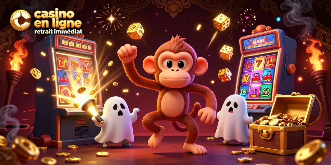 Retirez vos gains rapidement avec le casino en ligne retrait immédiat, illustration dynamique d'un casino animé.