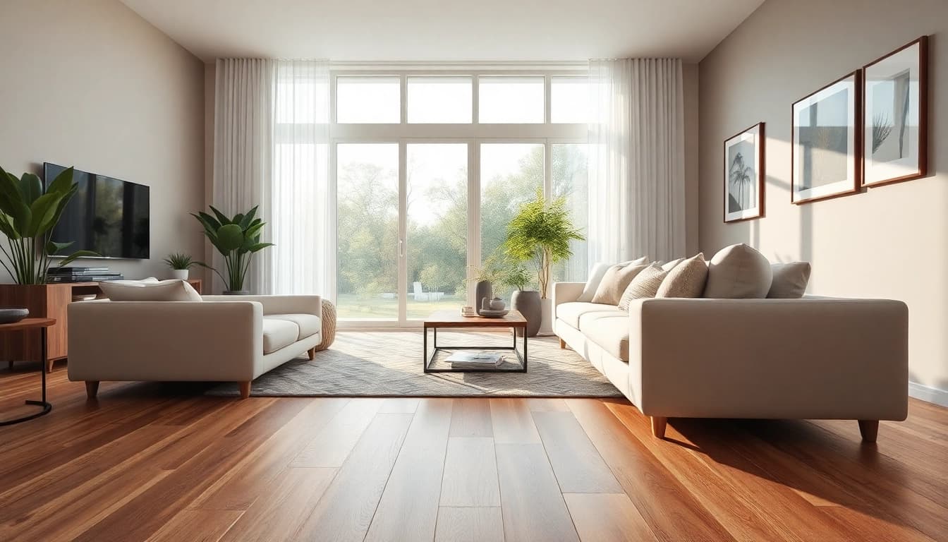 Lvp flooring showcased in a stylish living room with natural lighting and decorative elements.