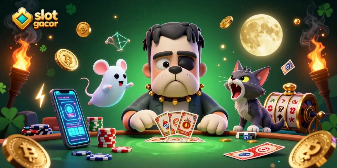 Engaging scene featuring slot gacor-themed characters and gameplay dynamics, showcasing lively gambling action.