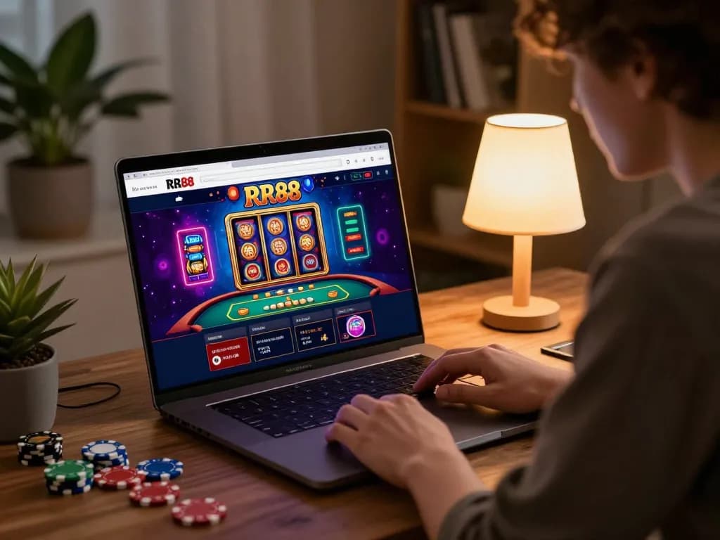 Player engaging with the RR88 online casino interface, analyzing strategies and enjoying a vibrant gaming atmosphere.