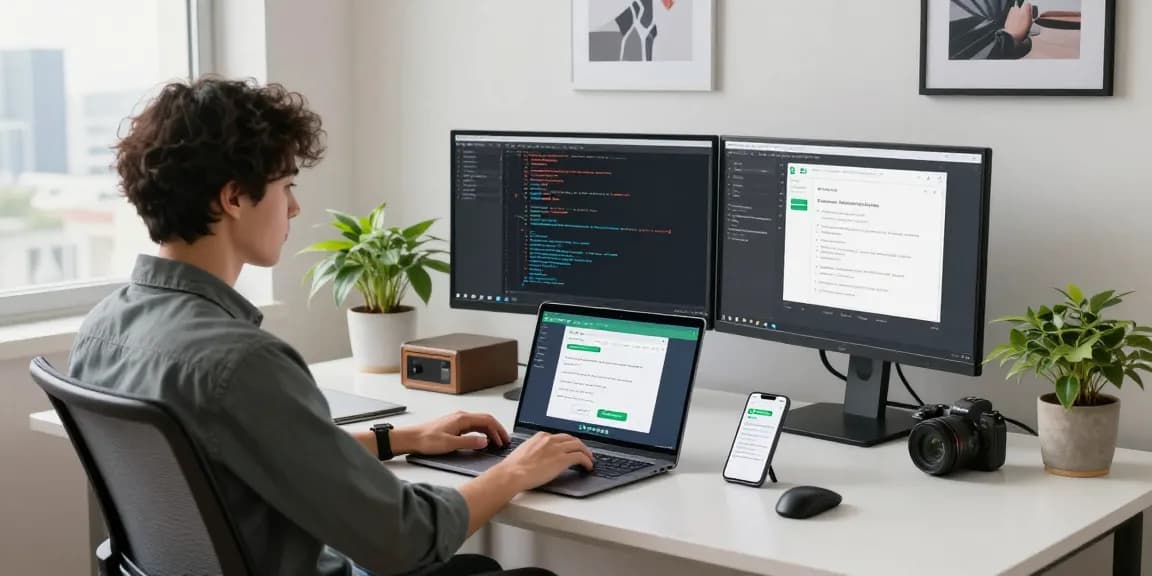 Professional using WhatsApp網頁版 on laptop in a modern workspace