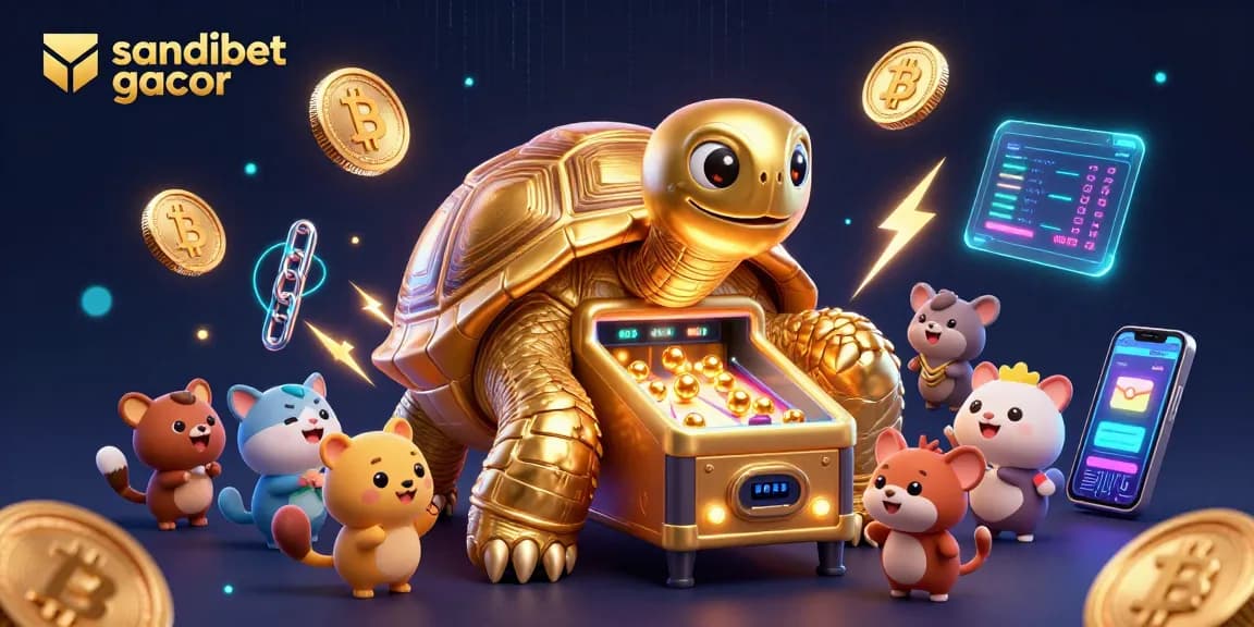 Engage with sandibet gacor through a vibrant casino illustration showcasing crypto-themed gaming excitement.