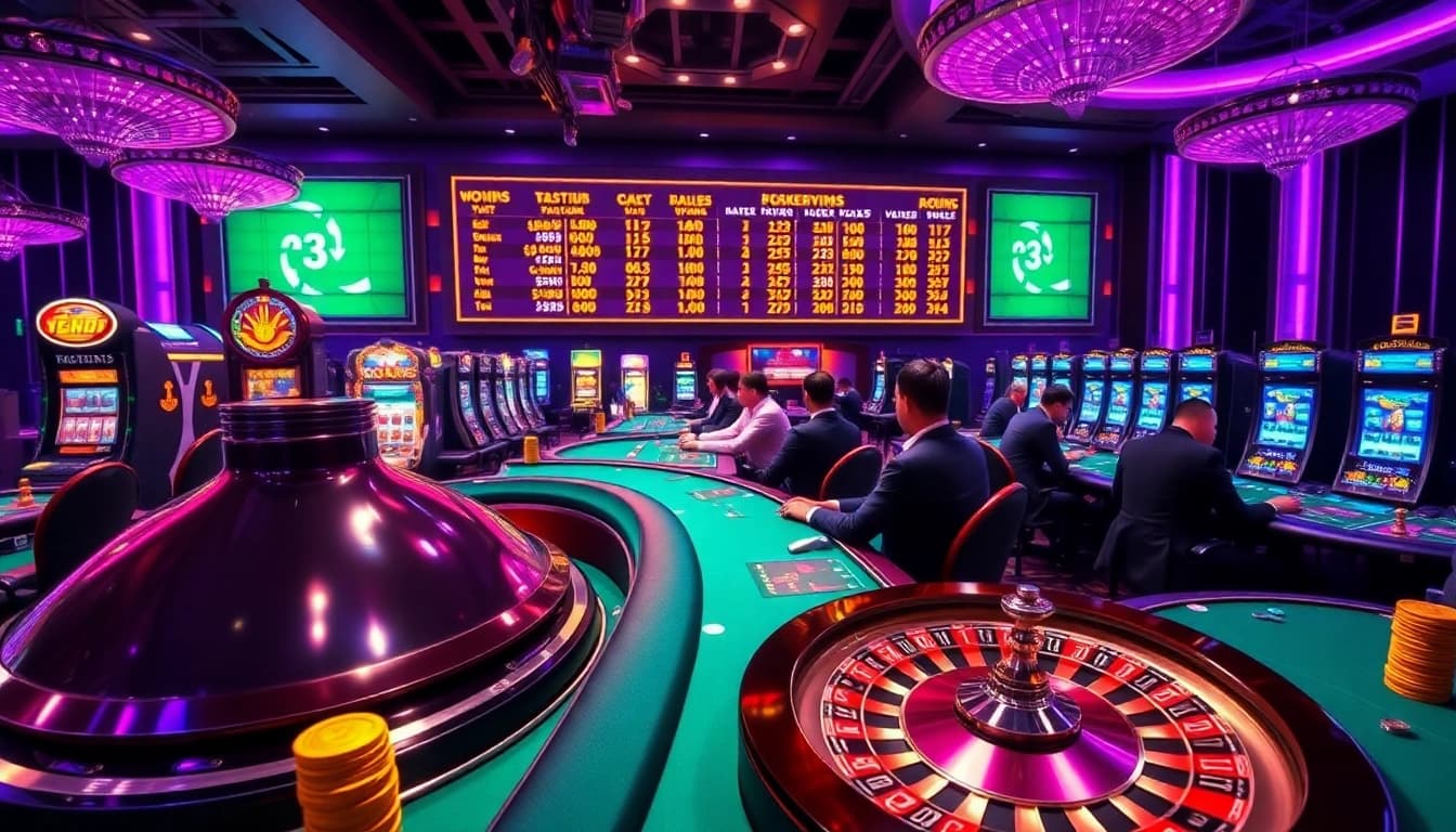 Excited gamblers strategizing at tables while checking betting odds from https://tylekeo.asia/ in a luxury casino scene.