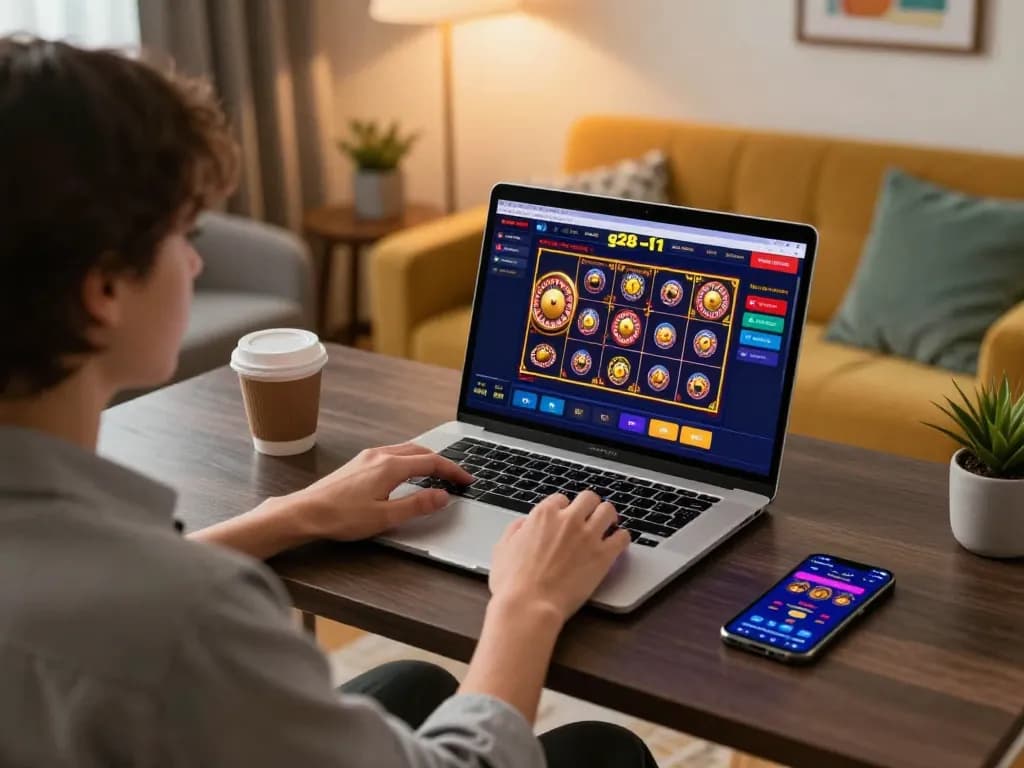 Engagement in online gaming with g28-t1 platform, cozy workspace showcasing strategic betting setup.