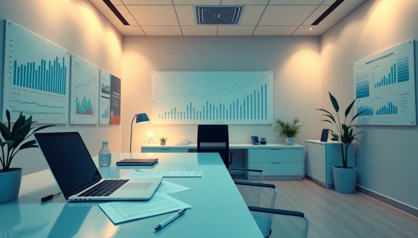 Ufficio professionale che illustra una consulenza sulla Legge sul sovraindebitamento con documenti finanziari e grafici.