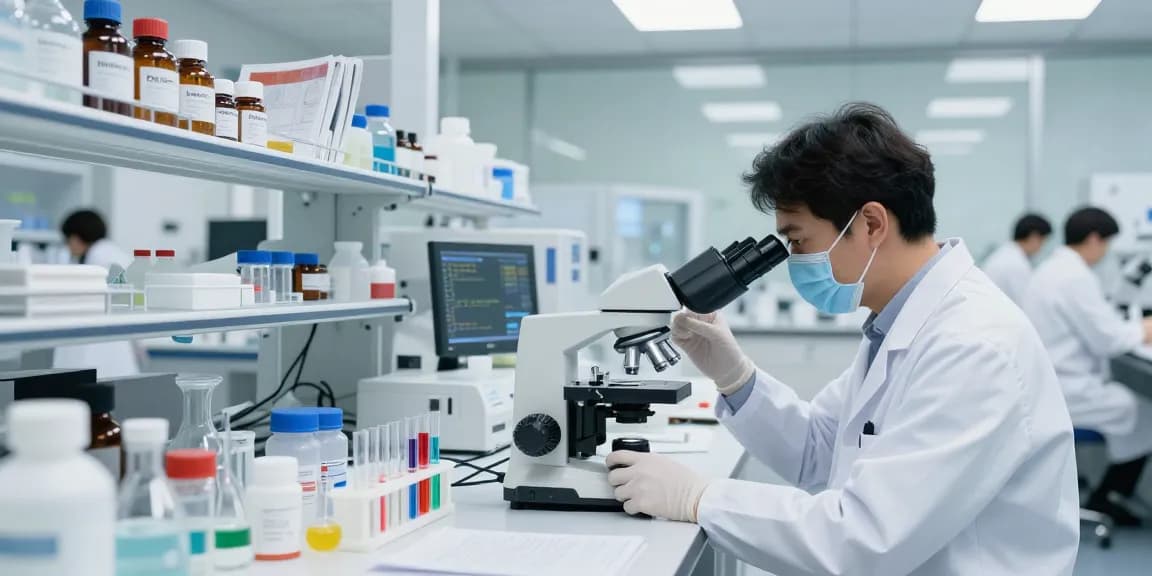 SwissChems researcher analyzing high-purity peptides in a modern lab