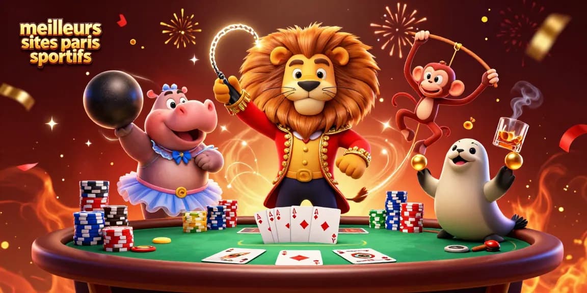 Vivez l'excitation des meilleurs sites paris sportifs avec un lion maître de cérémonie et ses amis dans un monde de jeux.