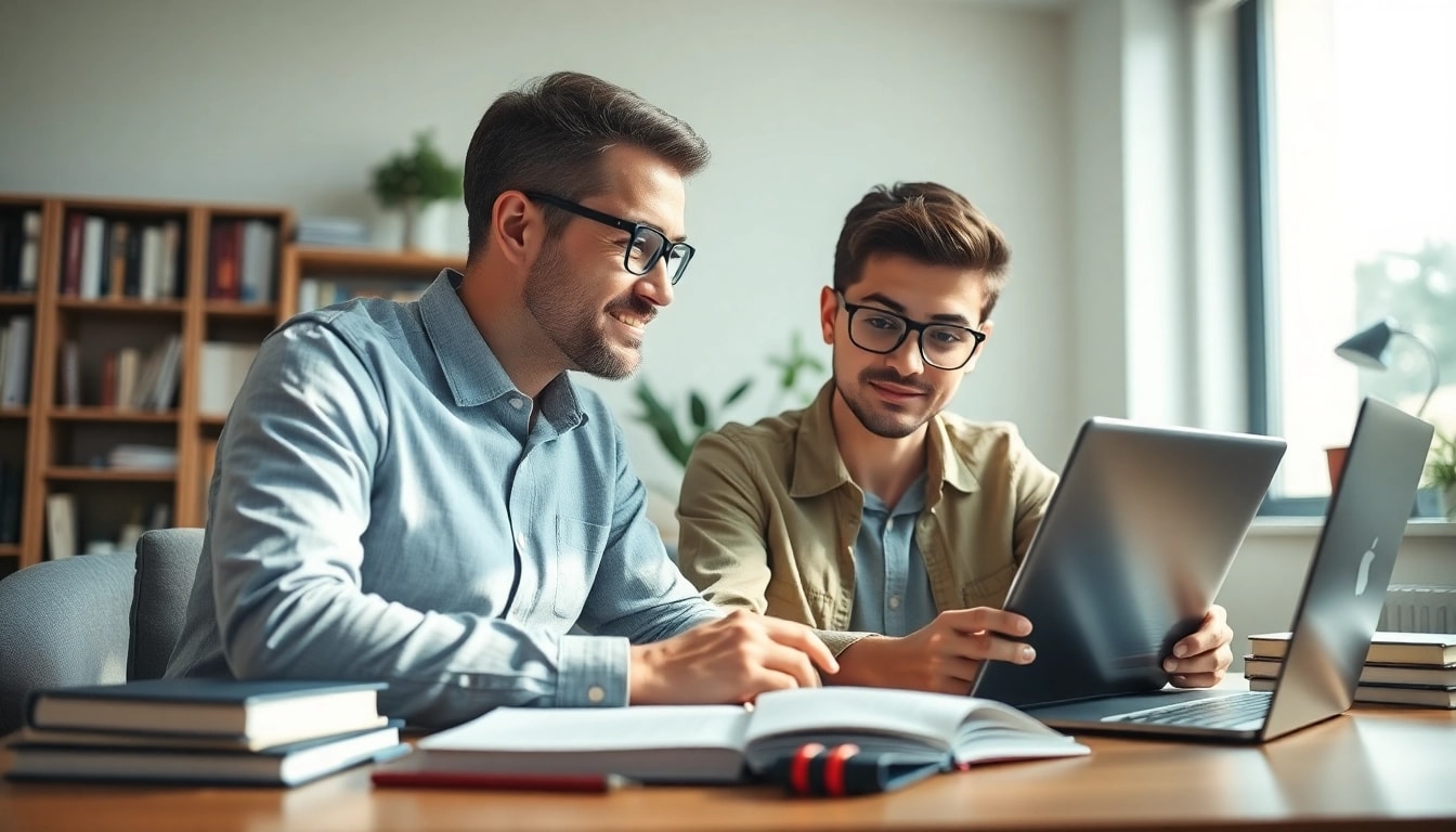 Online exams help through personalized tutoring in a bright study environment.