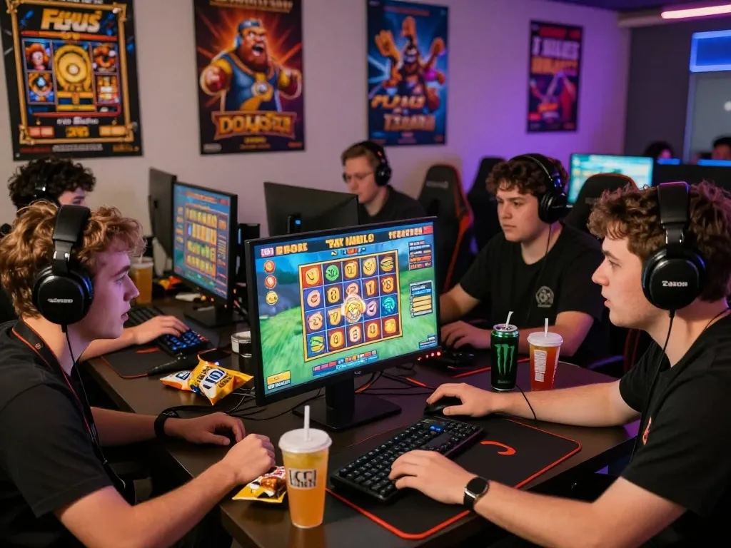Excited players enjoying Zeus138 slot game during a lively gaming session.