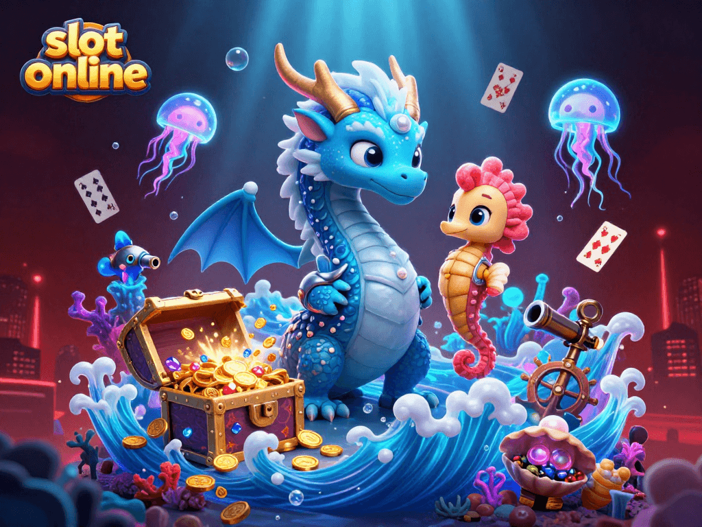 Mainkan slot online dengan visual luar biasa, menampilkan naga dan ksatria laut.