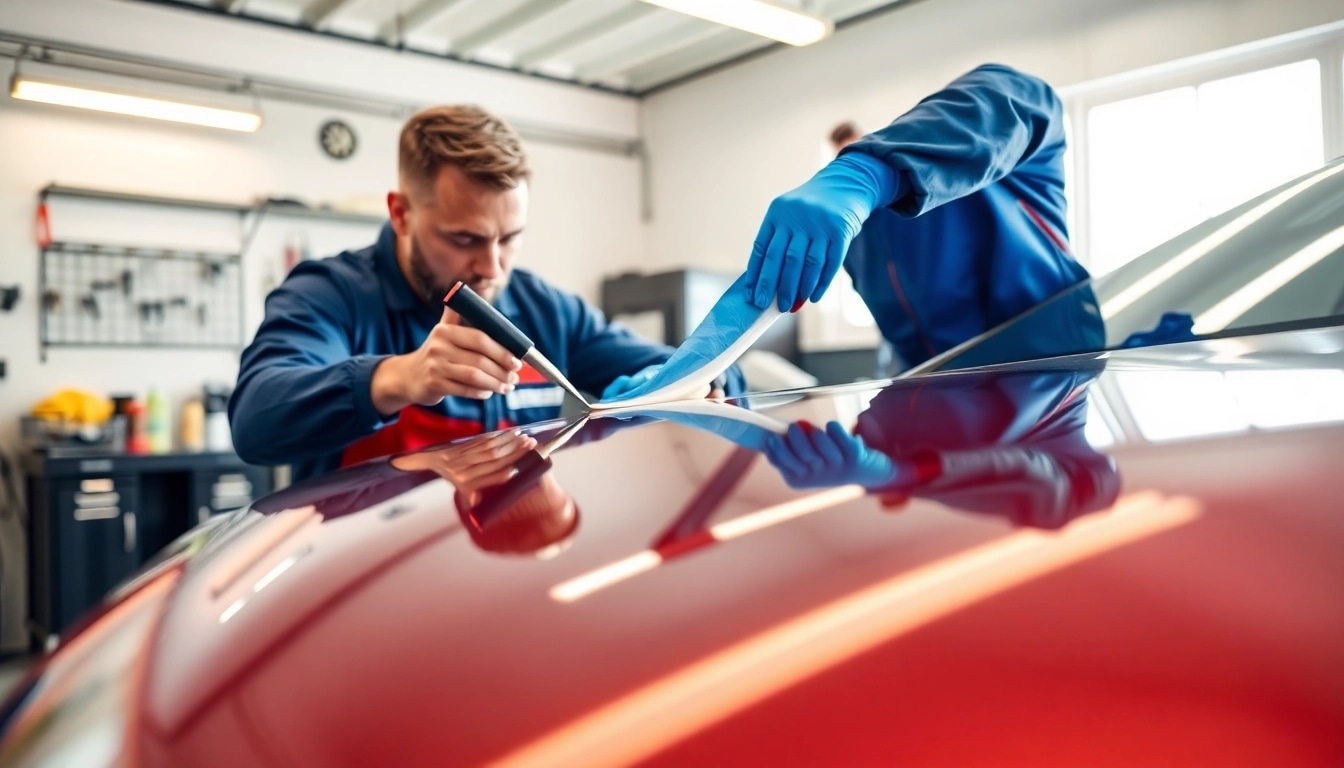 Enhance your vehicle's shine with ceramic coating near me, applied by expert detailers in a bright garage.