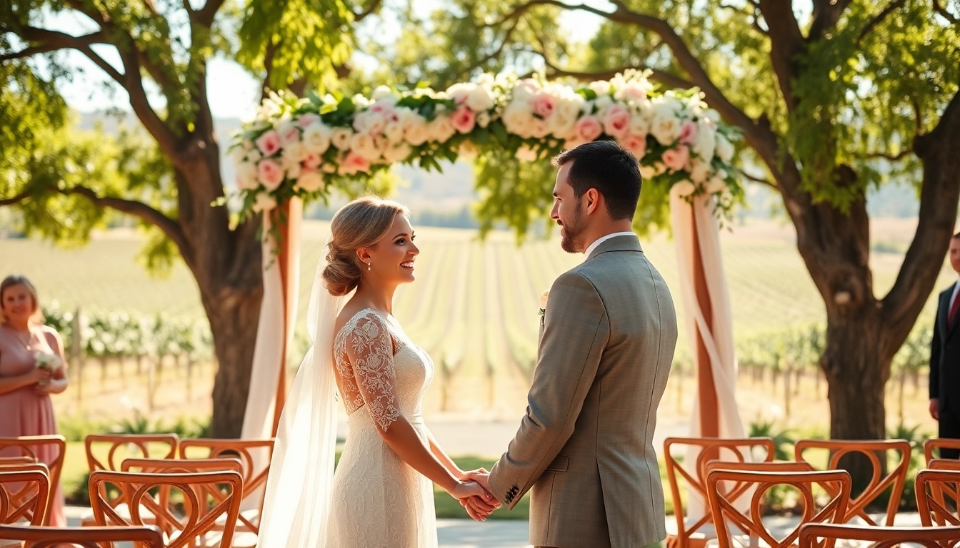 Couple celebrating at a wedding venue northern California with a romantic outdoor setup.