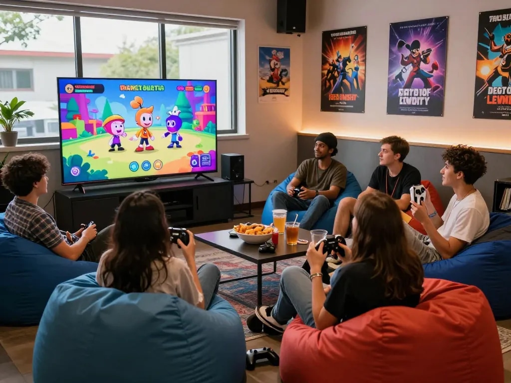 Engaging gaming scene with Degrees of Lewdity characters in a cozy lounge setting, showcasing a vibrant social atmosphere.