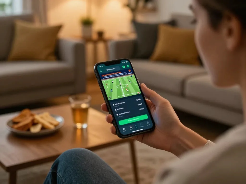 Check real-time betting odds with tin soi kèo on a smartphone in a cozy home setup.