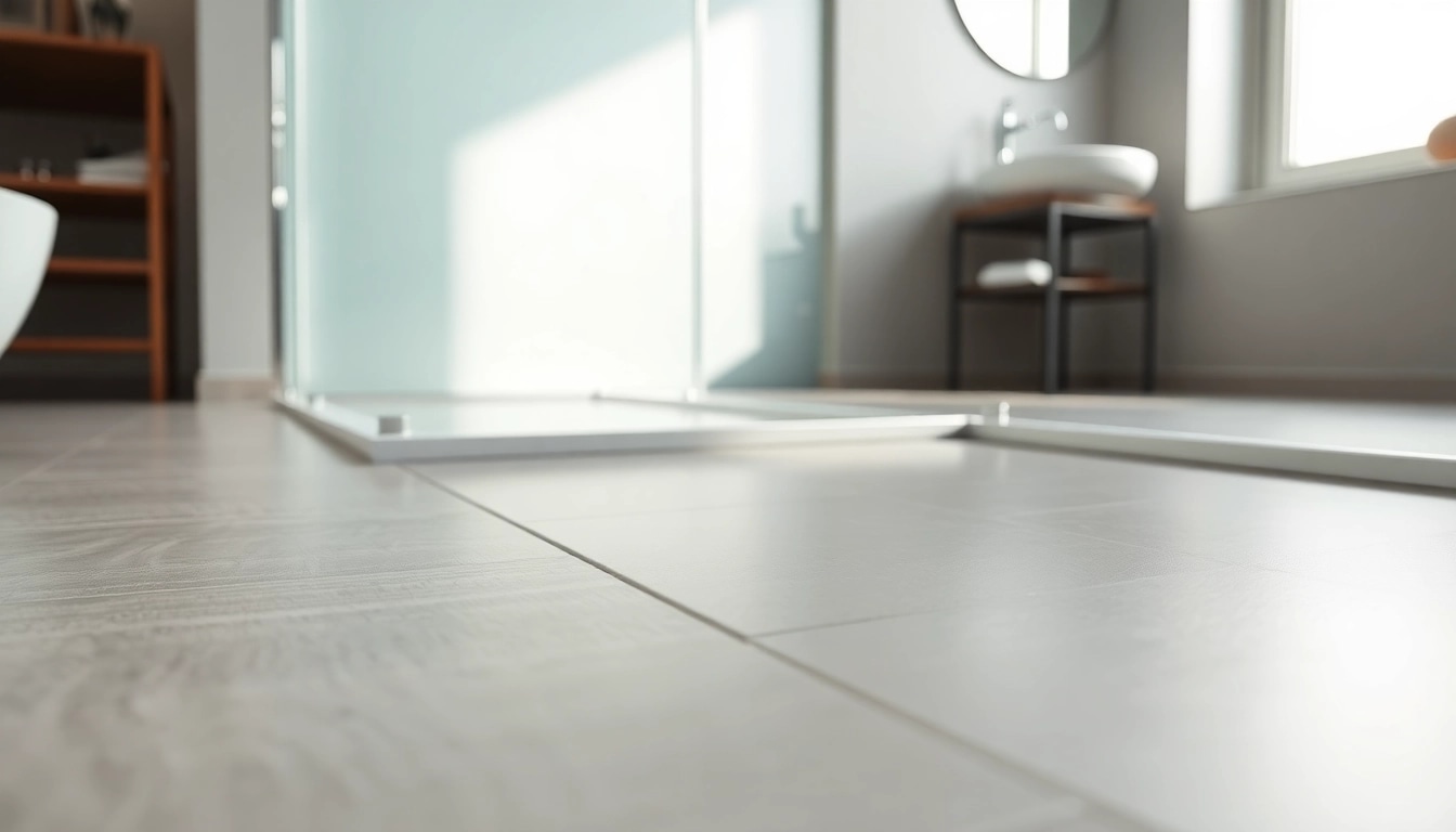 Install a beautiful shower base in a modern bathroom with sleek design elements.