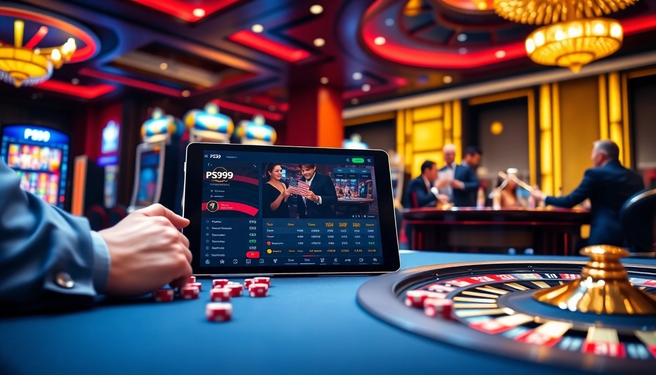Experience the thrill of PS99 sports betting at a luxurious casino table with vibrant games.
