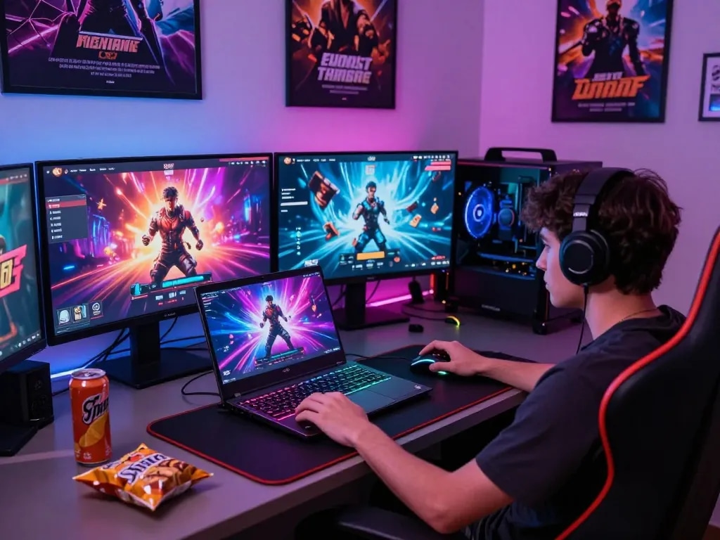 Engaging scene of a player enjoying porn games html in a vibrant gaming setup with colorful lighting.