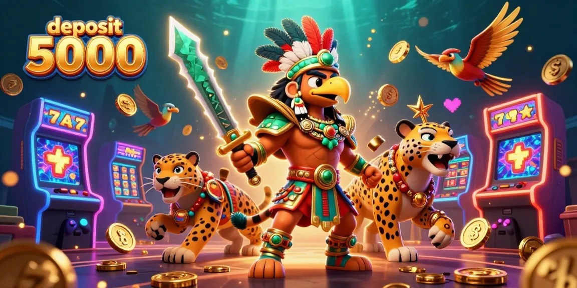 Engage with the interactive slot gaming at deposit 5000, featuring vibrant 3D casino elements and energetic characters.