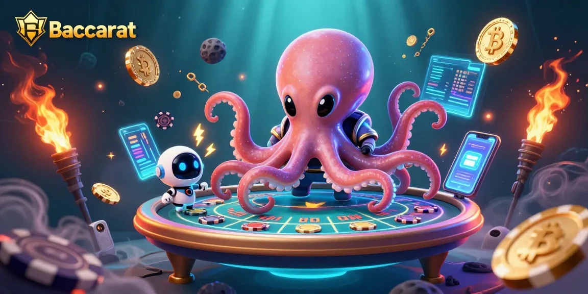 Engage with Baccarat at a dynamic, holographic casino scene featuring an alien octopus.
