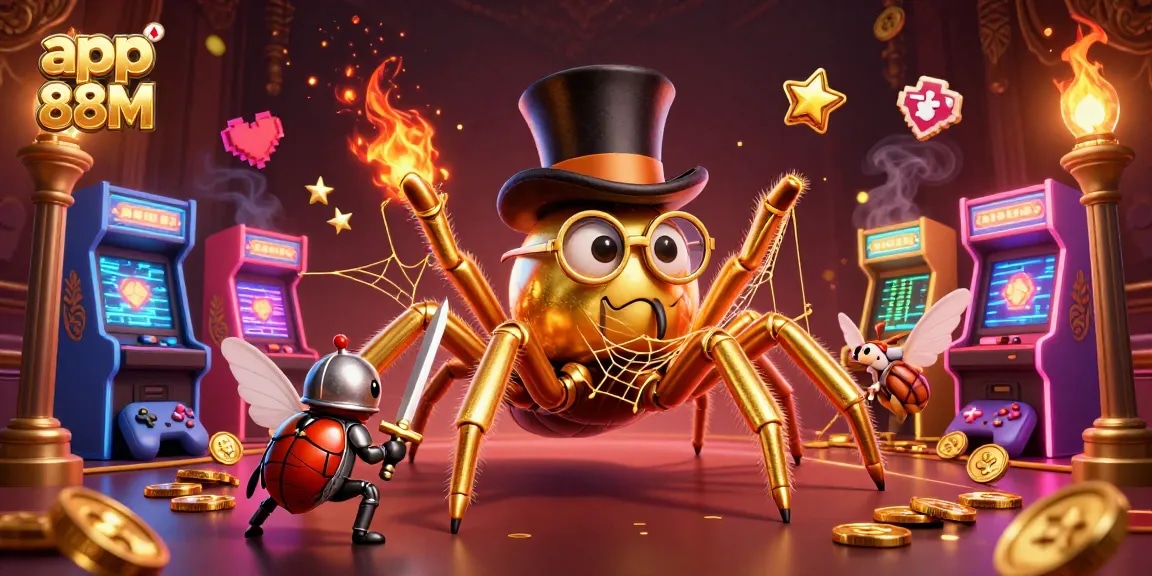 Engage with app 88M in a dynamic casino scene featuring characters and colorful gaming elements.
