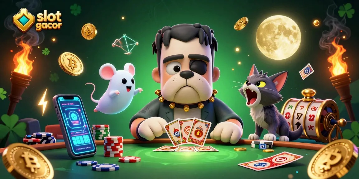 Engaging scene featuring slot gacor-themed characters and gameplay dynamics, showcasing lively gambling action.