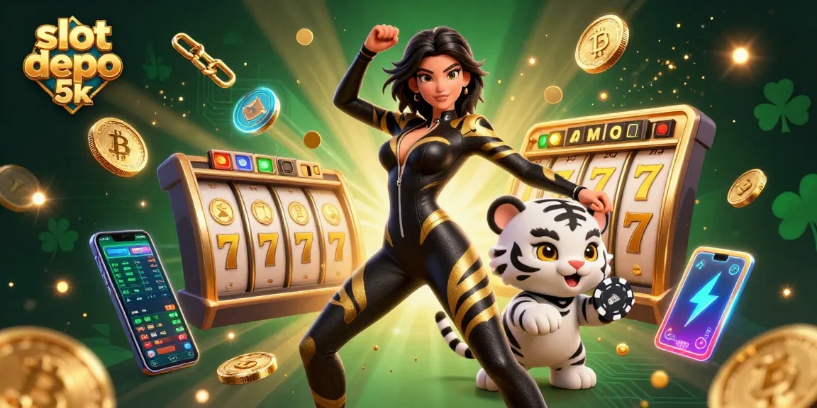 Play exciting casino games with slot depo 5k as a stunning woman and a tiger bring luck to your spins.
