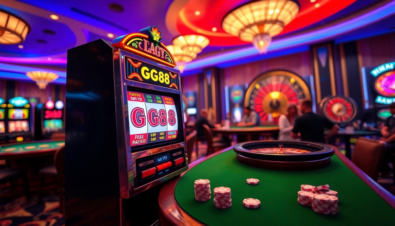 Experience the thrill of playing gg88 slot amidst a luxurious casino atmosphere filled with excitement.