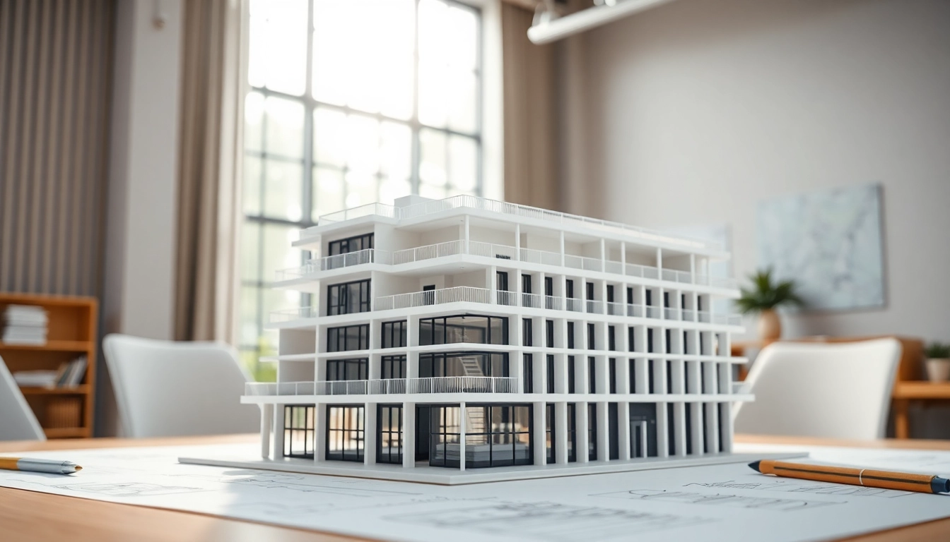 Architekturmodellbau Münster: Detailliertes Modell in einem modernen Büro, welches kreative Entwürfe zeigt.