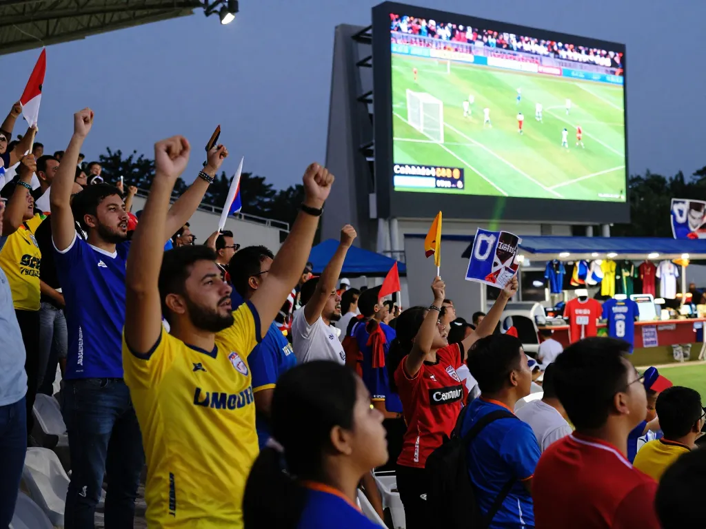 Cakhiatv24h.com live sports atmosphere with fans celebrating football matches in a vibrant stadium.