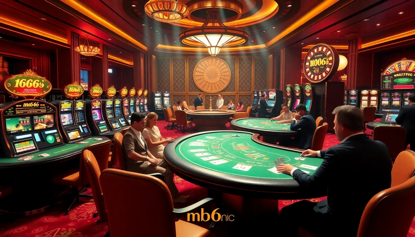 Experience the thrilling atmosphere of gambling at mb66.nyc with vibrant casino visuals.