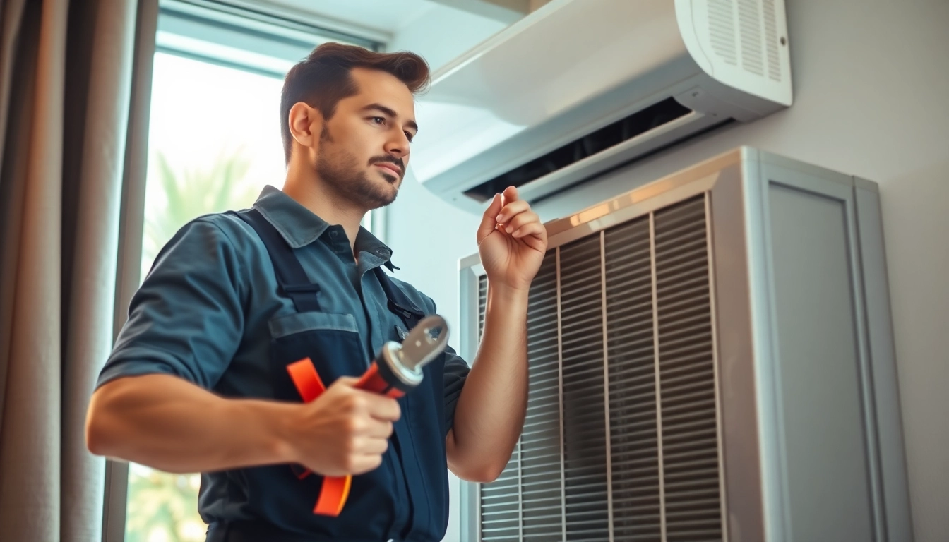 HVAC Repair Tampa showcased in a technician fixing an air conditioning unit at home.