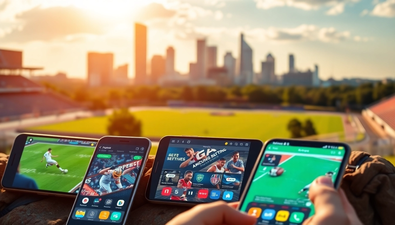 Engaging interface of sports betting apps Georgia showing dynamic sports visuals and mobile screens.