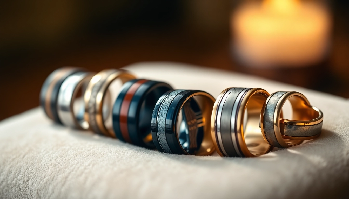 Showcasing unique wedding bands for men, highlighting their unique designs and craftsmanship.
