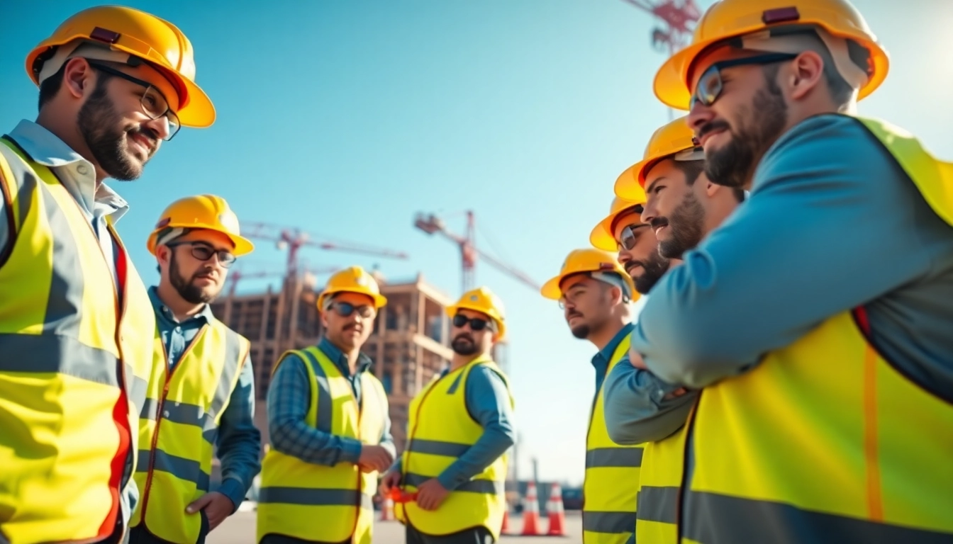 Engaged construction workers implementing construction safety programs on-site.