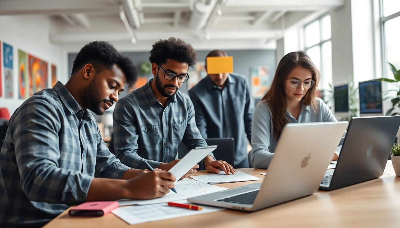 Webflow Agentur arbeitet gemeinsam an einem Designprojekt mit kreativen Elementen.