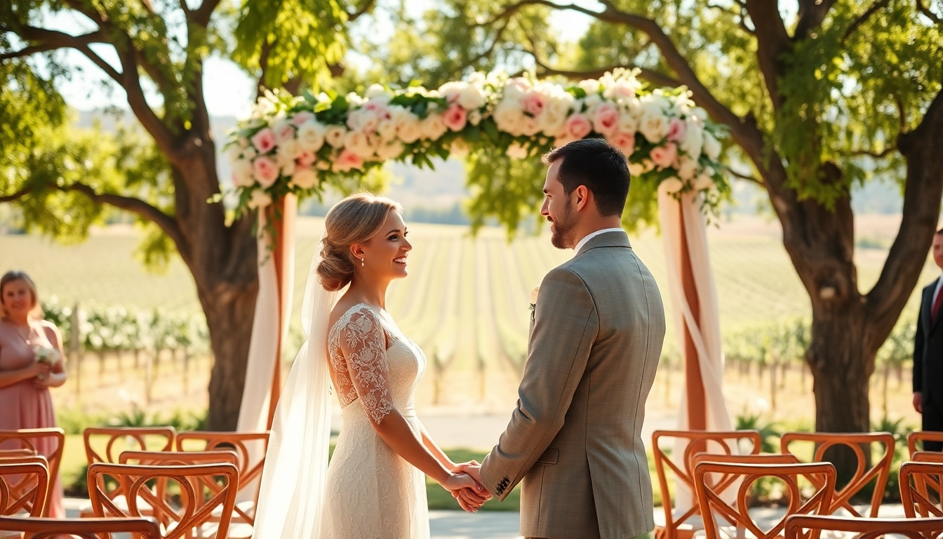 Couple celebrating at a wedding venue northern California with a romantic outdoor setup.